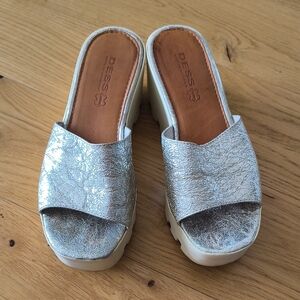 Silver Metallic Slide Platform Sandals for Women